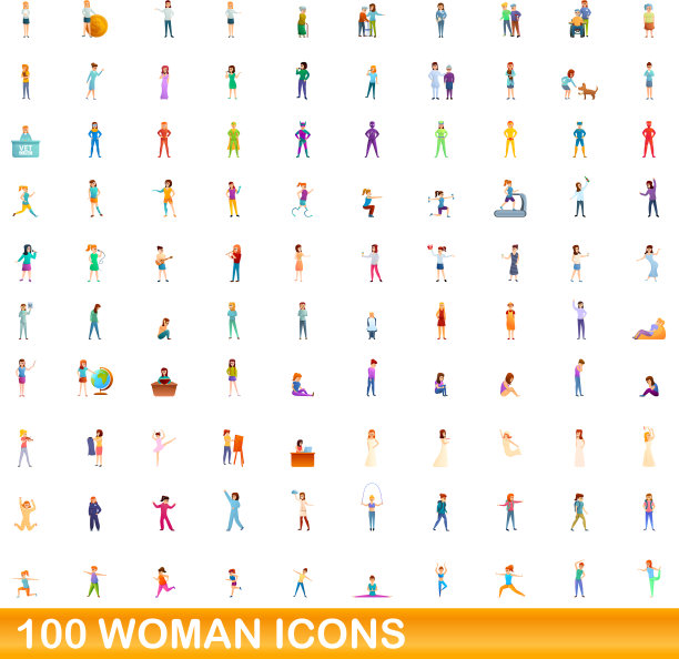 100名女性图标设置卡通风格图片下载