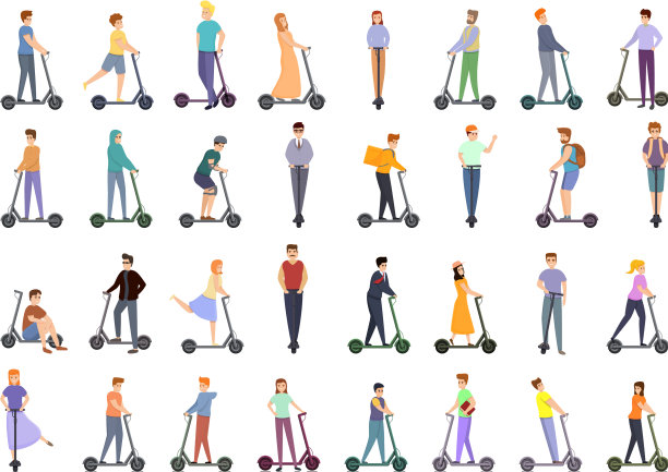 电动滑板车图标设置卡通风格图片下载