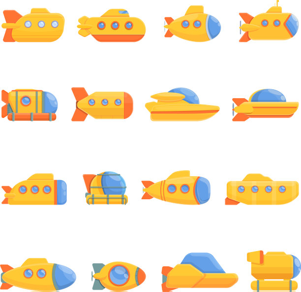 深海潜水器图标设置卡通风格图片下载