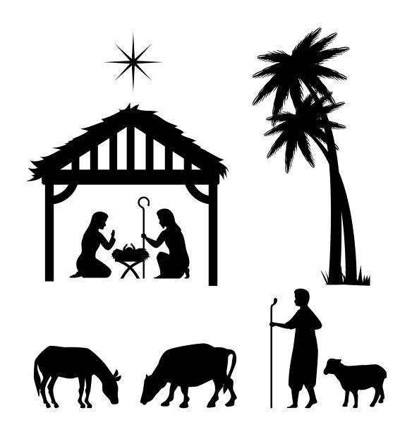 圣诞快乐和耶稣诞生集图标剪影图片下载