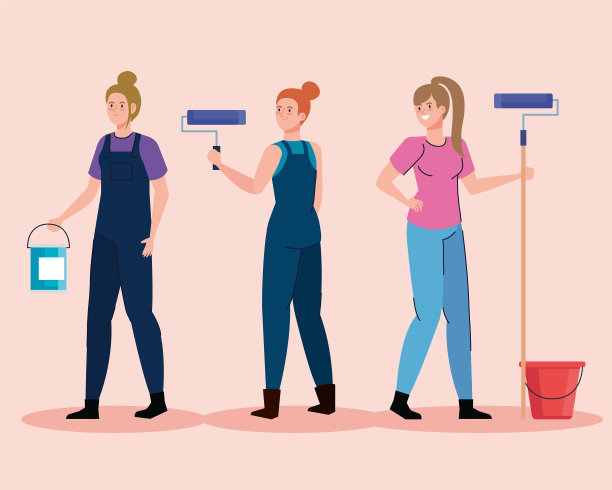 妇女用卷和桶画卡通图片下载