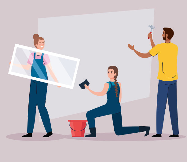 男人和女人用建筑锤窗户图片下载