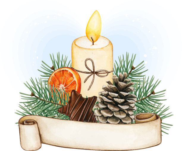 圣诞用水彩蜡烛装饰图片下载