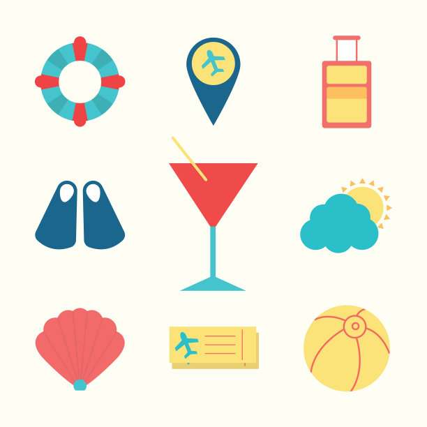 夏季平面风格集图标设计图片下载