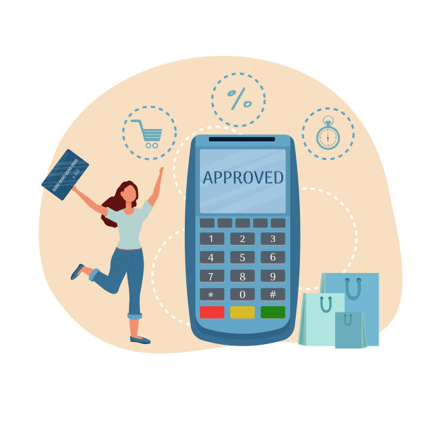 快乐的女人用信用卡进行交易图片下载
