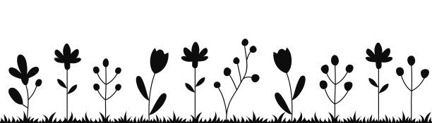 花朵和草的黑色剪影。图片下载