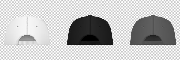 棒球帽黑白模板。设计模板特写矢量。真实的背面视图白色棒球帽孤立在透明的背景。图片下载