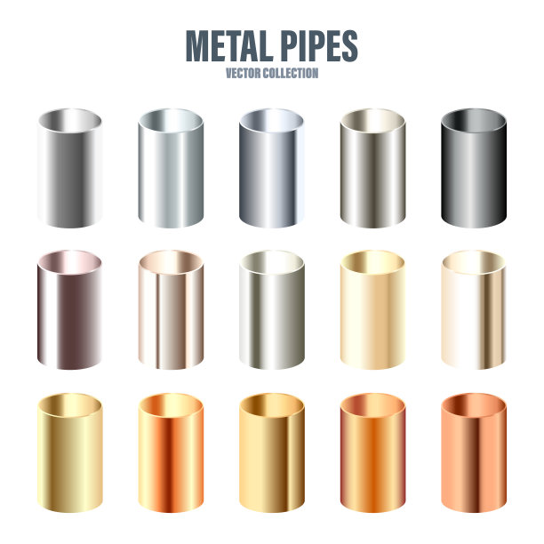 钢和铜管收集。建筑材料。抛光的金属质感。银色的梯度。矢量图图片下载