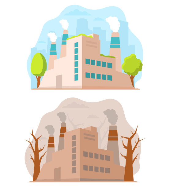 工业工厂透视。外观制造建筑。生态工厂的概念。图片下载