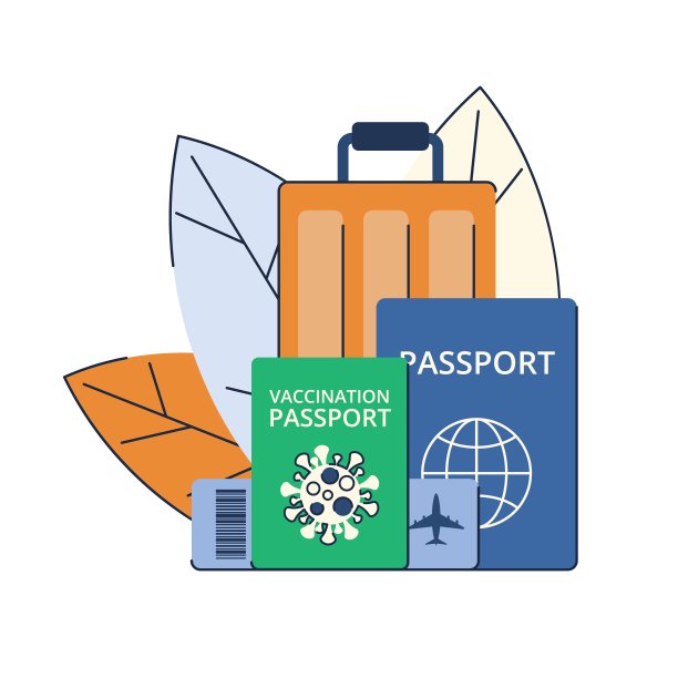 大流行后的新旅行。绿色的疫苗接种的护照。旅行证。向量图片下载