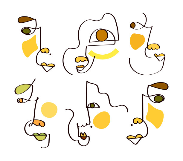 细一行画抽象两面。极简主义艺术，美学轮廓。连续线夫妇部落肖像。现代矢量插图在民族风格图片下载