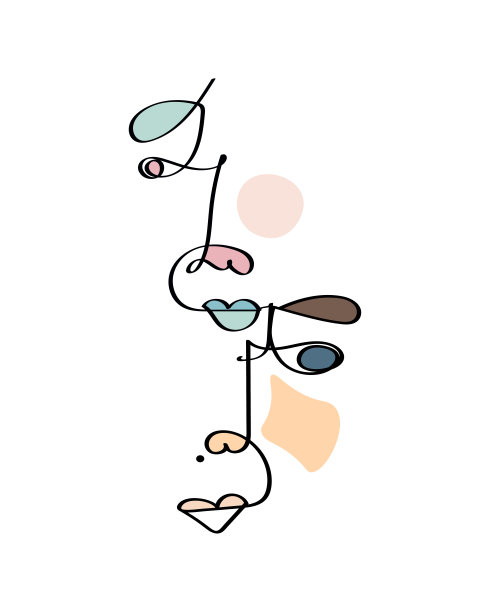 一套抽象面线画。肖像简约风格。细一条线画抽象的脸。一条线画出抽象的面孔。现代连续线条艺术图片下载