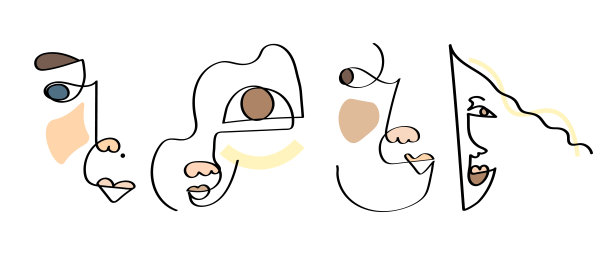 一套四抽象面一线条画。人像简约风格。细线画抽象面。一条线画抽象的脸。现代连续线条艺术图片下载