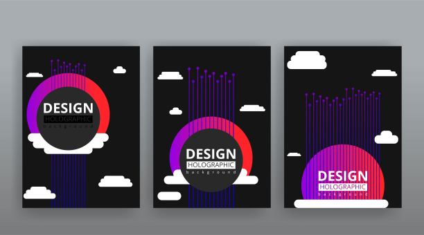 抽象页面模板集，复古波创意潮，霓虹灯和梯度颜色。图片下载