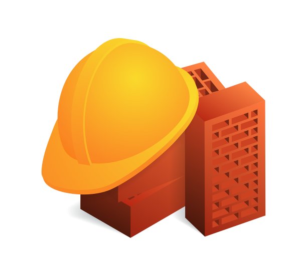 等距矢量插图工作者安全帽和砖块隔离在白色背景上。现实建设或工作安全帽和砖图标在平面卡通风格。建筑设备。图片下载