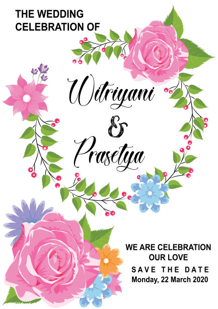 优雅的花收集孤立的蓝色，粉红色的叶子和花，手绘水彩。为请柬、婚礼或贺卡设计图片下载