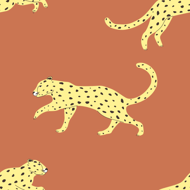 无缝图案与奇异的豹动物在一个彩色的背景。矢量插图印刷织物，包装纸，服装。可爱的宝宝的背景。图片下载