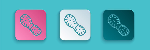 剪纸人类脚印鞋图标孤立在蓝色背景。鞋鞋底。纸艺术风格。向量图片下载