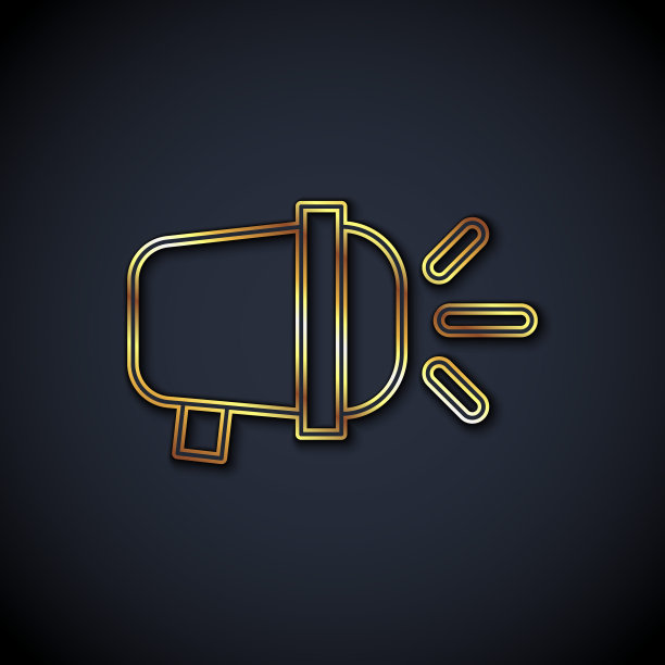 金色线自行车头灯图标孤立在黑色背景。自行车道运动夜间骑行灯。向量图片下载