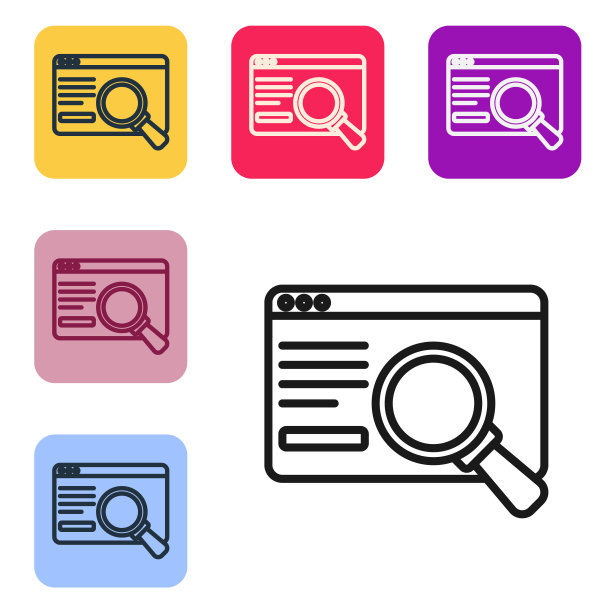 黑线用户界面或用户体验设计图标孤立在白色背景上。设置图标的颜色方形按钮。向量图片下载