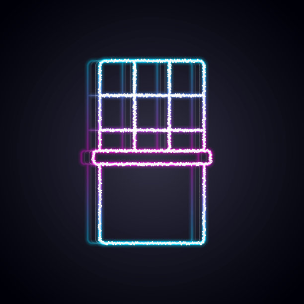 发光的霓虹灯线巧克力条图标孤立在黑色的背景。向量图片下载