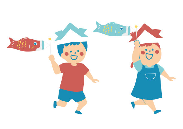 鲤鱼彩旗和儿童插图图片下载