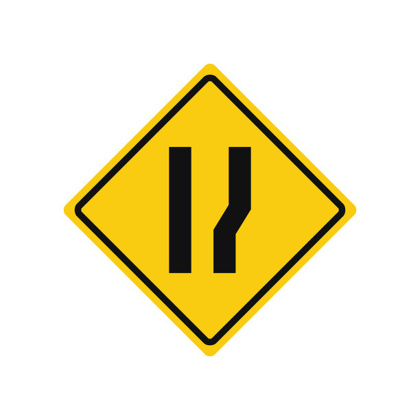 菱形交通信号，黄色和黑色，孤立在白色背景。警告右侧前方道路宽阔图片下载