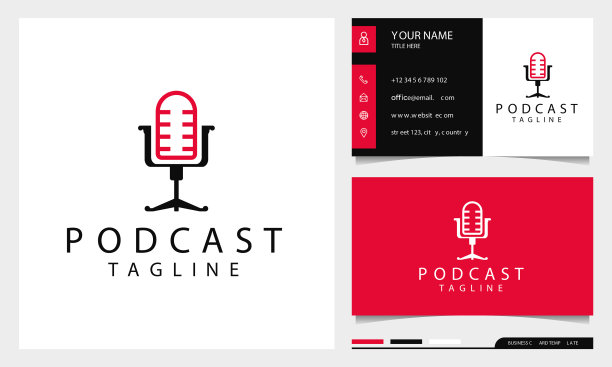 椅子播客麦克风标志设计与名片图片下载