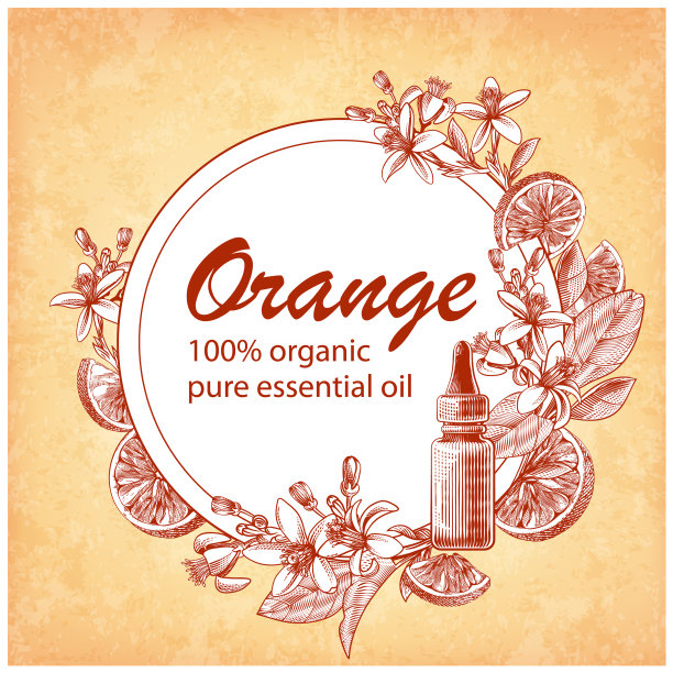 用橙色水果叶子雕刻精油图片下载