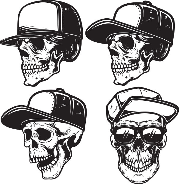 Set skull in baseball cap in单色棒球帽图片下载