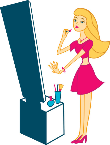 年轻女子照镜子图片下载