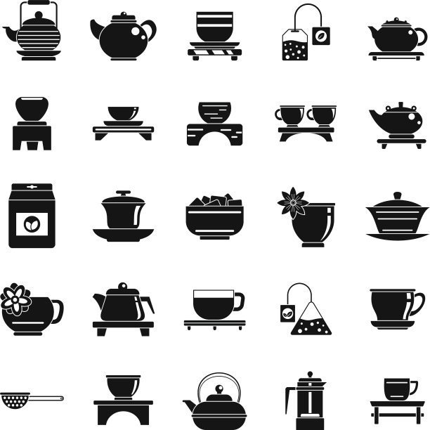 中国茶道图标设置简约风格图片下载