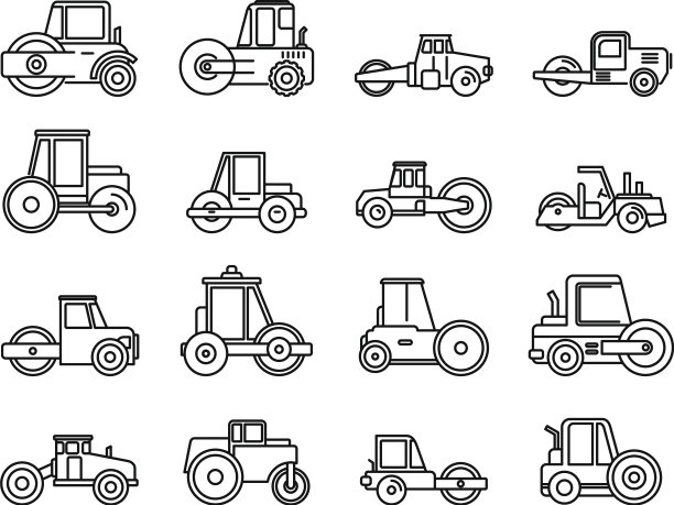 筑路压路机图标设置轮廓风格图片下载