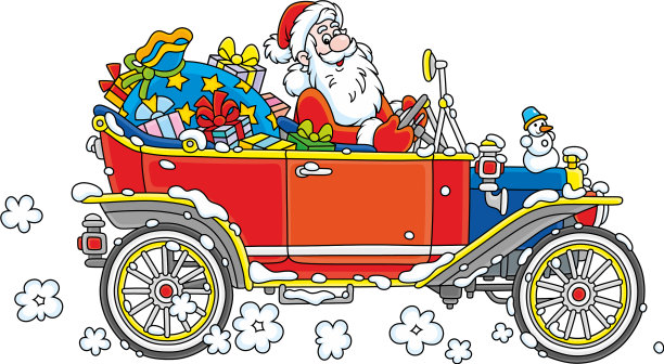 圣诞老人开着带着礼物的车图片下载