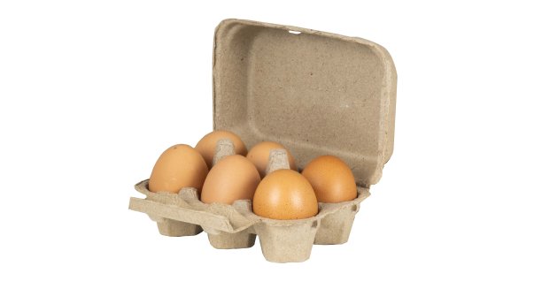 6个鸡蛋在纸盒中隔离在白色和剪切路径。图片下载
