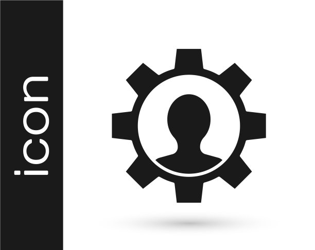 灰色人类与齿轮图标隔离在白色图片下载
