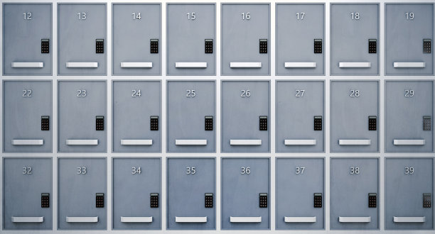 带密码锁的金属储物柜。三维渲染图片下载