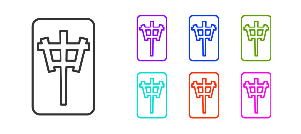 麻将牌黑线图标孤立在白色上图片下载