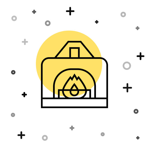 黑色线条的室内壁炉图标孤立图片下载