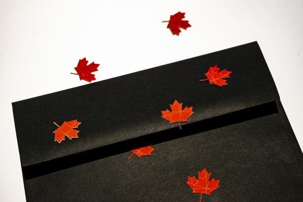 一个带枫叶的黑色信封图片下载