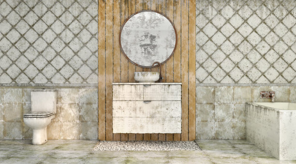 肮脏的浴室在现代风格3d插图的3d渲染图片下载
