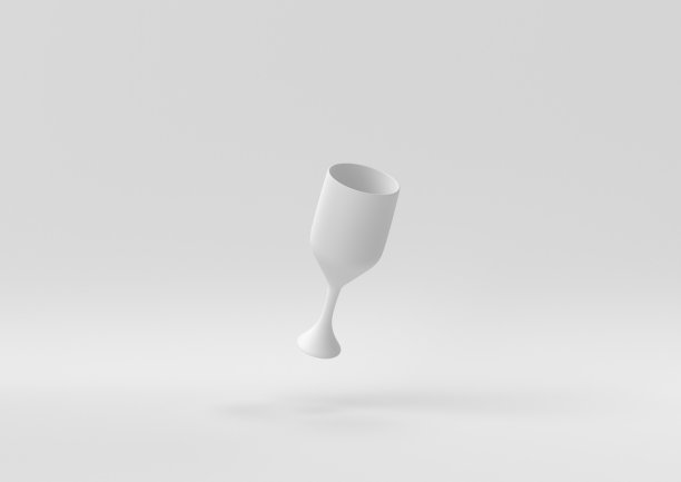 白葡萄酒杯漂浮在白色背景中。最小概念创意。单色。3 d渲染。图片下载