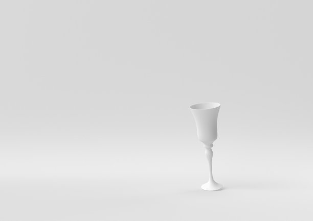 白葡萄酒杯漂浮在白色背景中。最小概念创意。单色。3 d渲染。图片下载