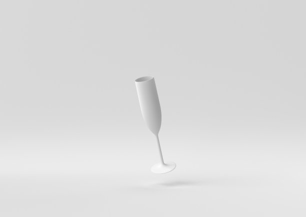 白葡萄酒杯漂浮在白色背景中。最小概念创意。单色。3 d渲染。图片下载