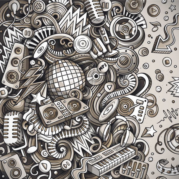 卡通涂鸦迪斯科音乐框架图片下载