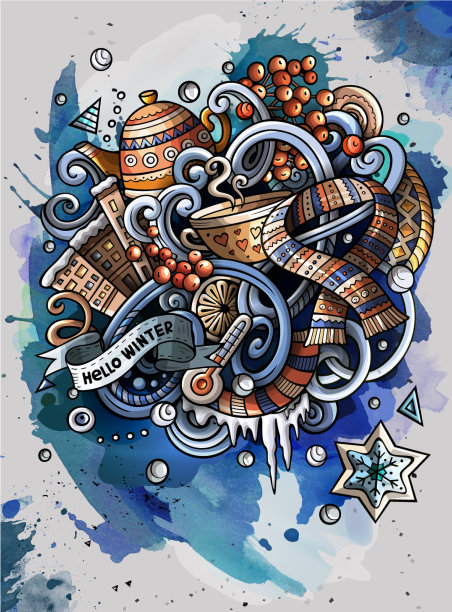 卡通水彩涂鸦冬天图片下载