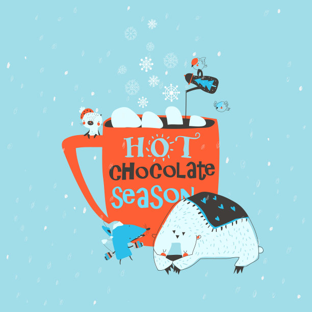 有趣的卡通动物坐在旁边的大红色杯子图片下载