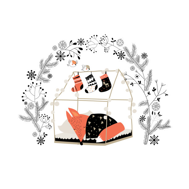 有趣的卡通狐狸睡在可爱的床上图片下载