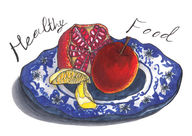 白色背景上的健康食品插图。笔标记说明。图片下载