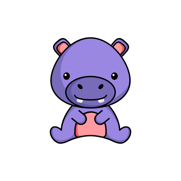 可爱的商业河马图标上的白色背景图片下载